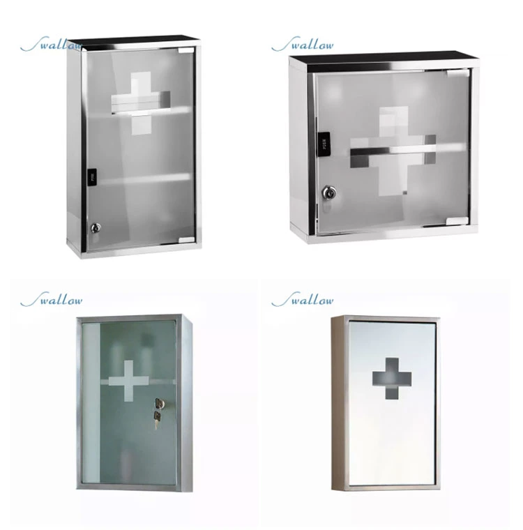 Wall Mounted Lock Stainless Steel Medicine Cabinet First Aid Cupboard Box