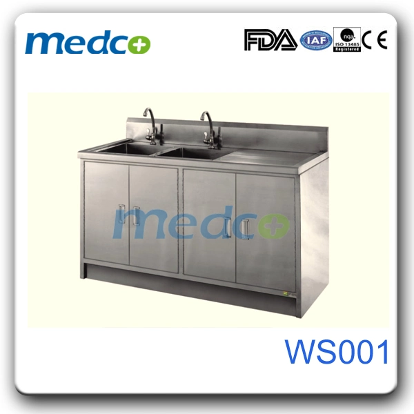 Hospital 304# Stainless Steel Laundry Washing Cabinet, Stainless Steel Sink with Double Bowl