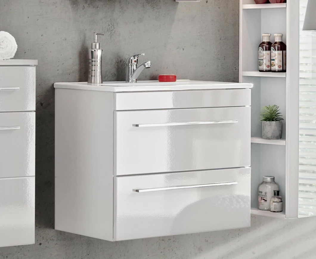 White Gloss Bathroom 600 Vanity Sink Basin Wall Hung Cabinet Drawers Unit