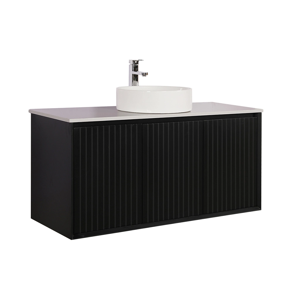 Bathroom Wall Hung Matte Black Vanity Cabinet with Stone Top 1200mm