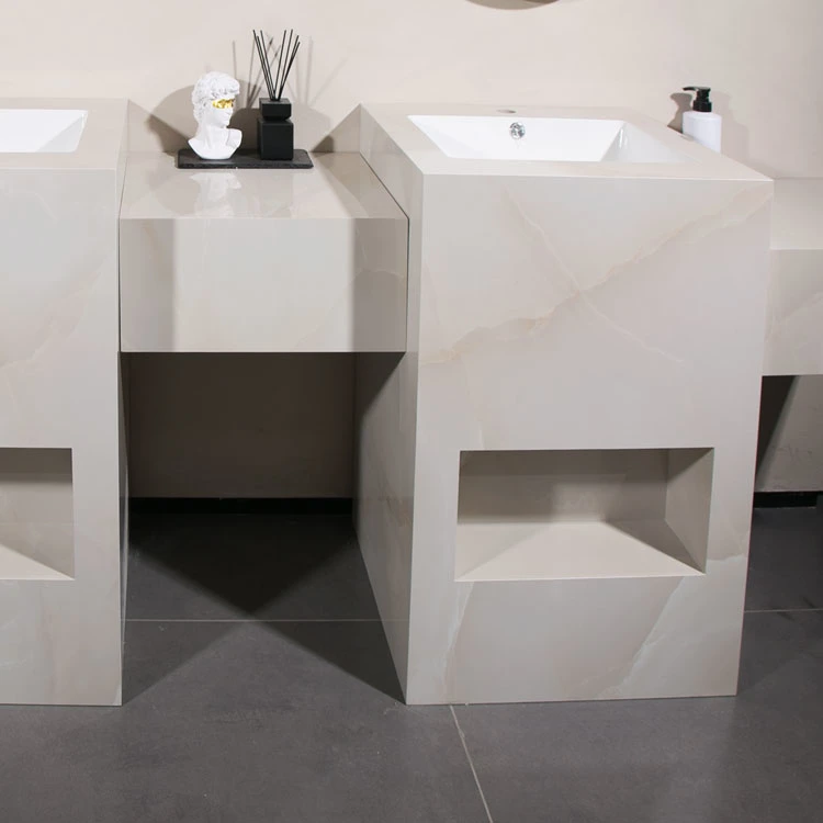 European Design Unique Bathroom Sinks Sintered Stone Rectangular Pedestal Basin