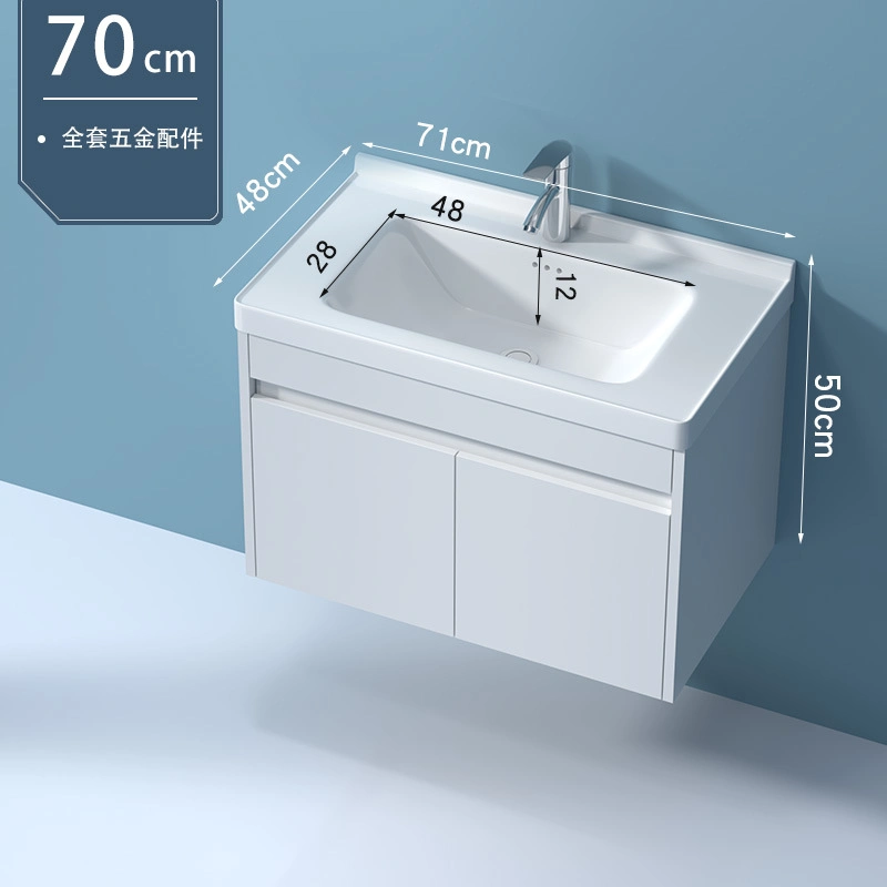 Plywood White Glossy Finish Modern Bathroom Cabinet with Ceramic Basin