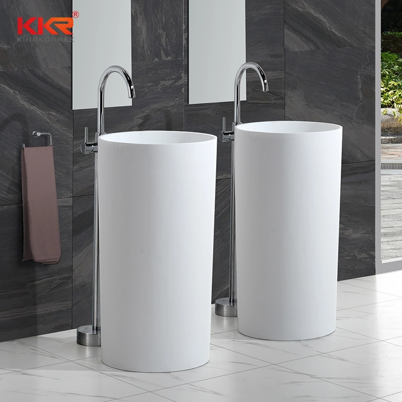 Bathroom Solid Surface Resin Stone Pedestal Freestanding Basin