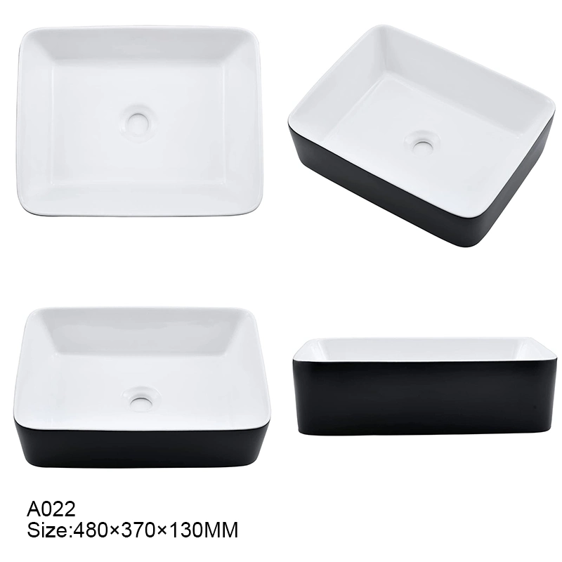 Sanitary Ware Vessel Sink Countertop Rectangular Washbasin European Ceramic Basin Counter Table Black and White Porcelain Lavabo Sink