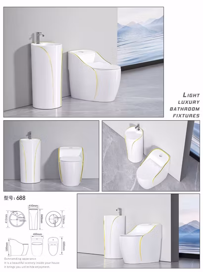 Nouveau design noir blanc lavabo salle de bains bassin en céramique monobloc sur pied