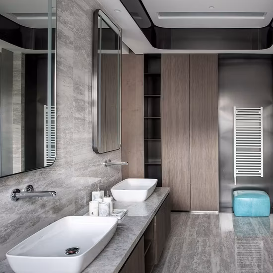 Antique Brown Bathroom Designs Floor Standing Bath Lavabos Armoires de base de vanité de maquillage avec pieds