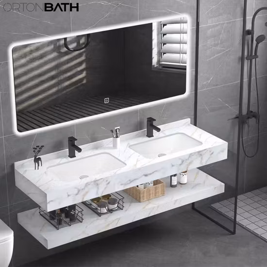 Ortonbath Salle de bain moderne avec dessus en marbre et lavabo en pierre frittée
