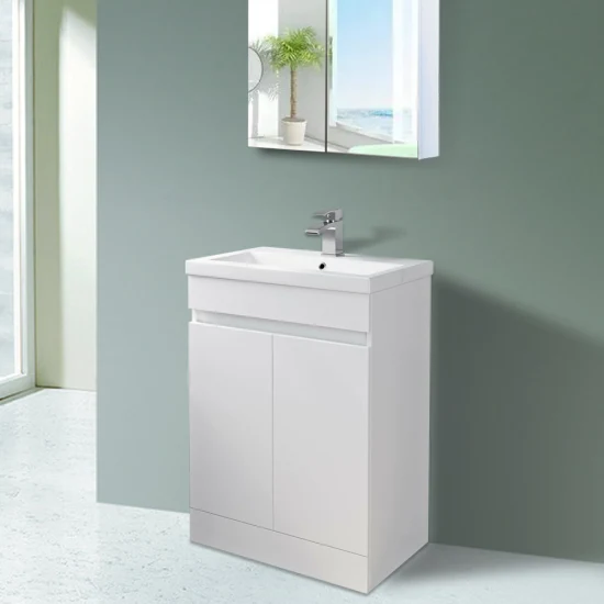 Meuble de toilette blanc brillant pour salle de bain de 600 mm au sol